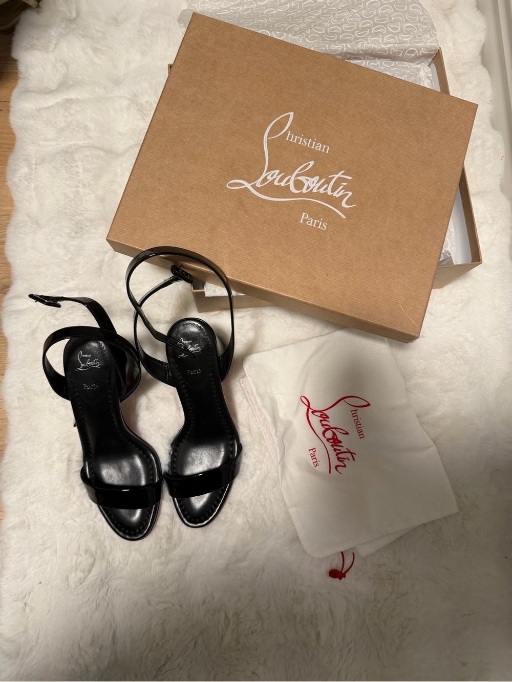 Christian Louboutin Black Patent Leather Ankle-Strap Heels